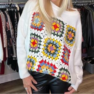 Granny square ivory sweater